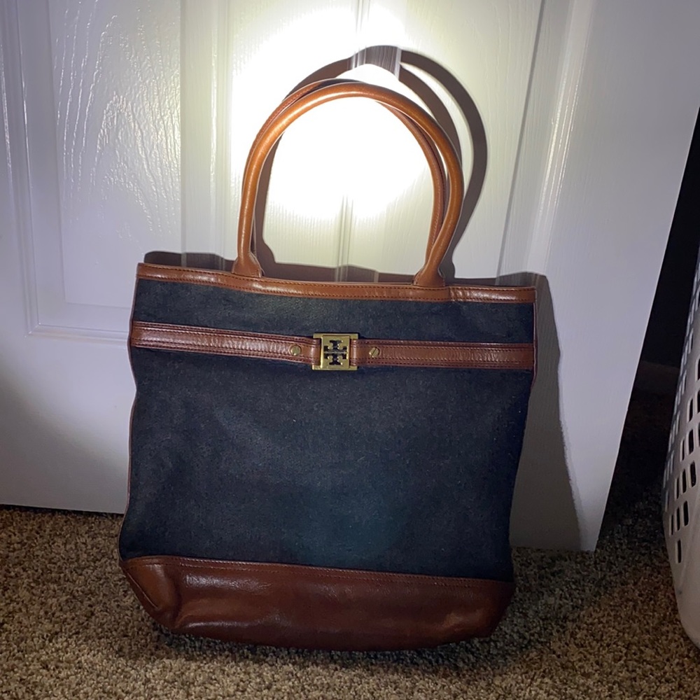 Tory Burch Dark Gray Wool and Leather Daily Everyday Tote Bag Women’s